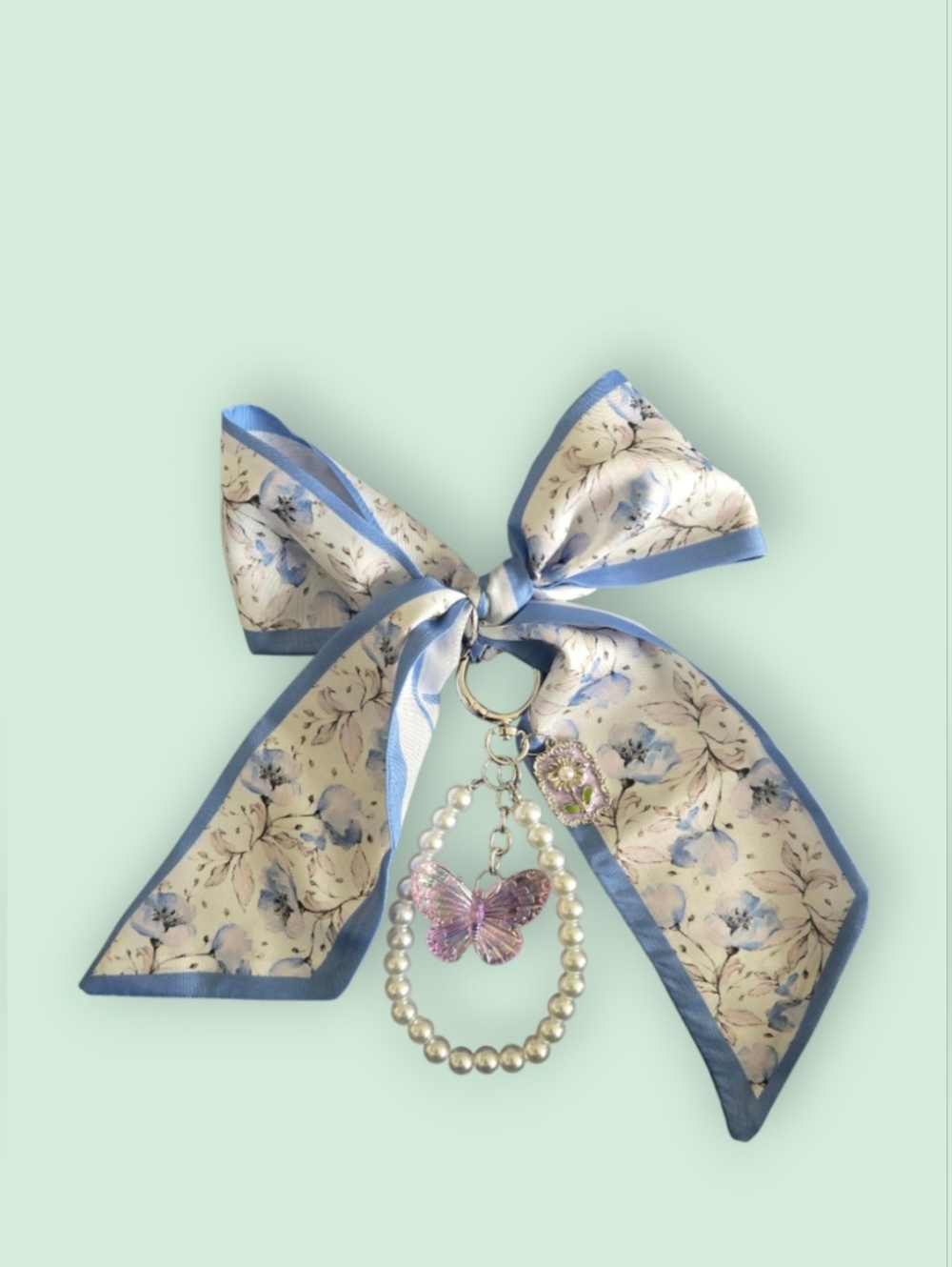 Bag Scarf And Butterfly With Faux Pearl Key Chain/Bag Charm
